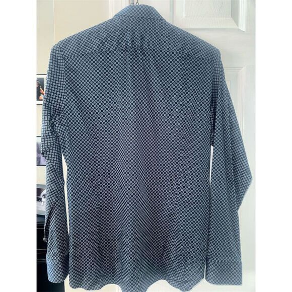 Ted Baker Men's Geometric‎ Print Long Sleeve Shirt Blue Size 4 Casual - Picture 6 of 7